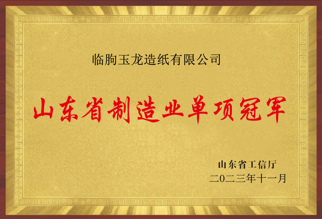 山東省制造業單項冠軍（臨朐玉龍造紙有限公司）